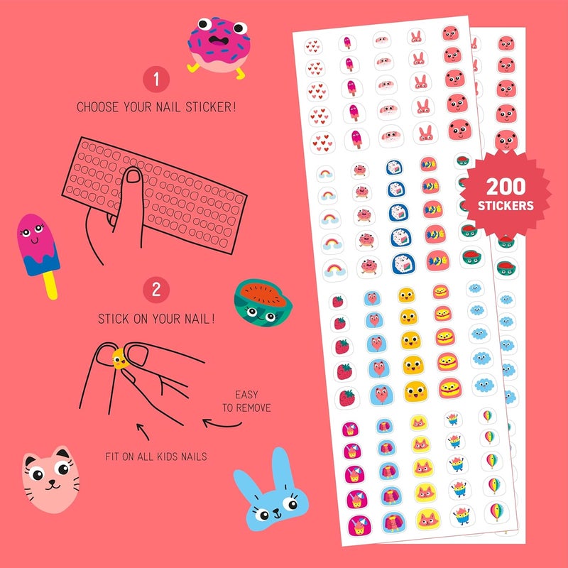 omY Kawaii Nail Stickers for Kids - 200 Stickers, Waterproof, Durable, Fun, Creative Designs | Strong Enough to Last Through Hand Washing - Easy to Apply, Safe, Non-Toxic | Age 3 and Up - Image 3